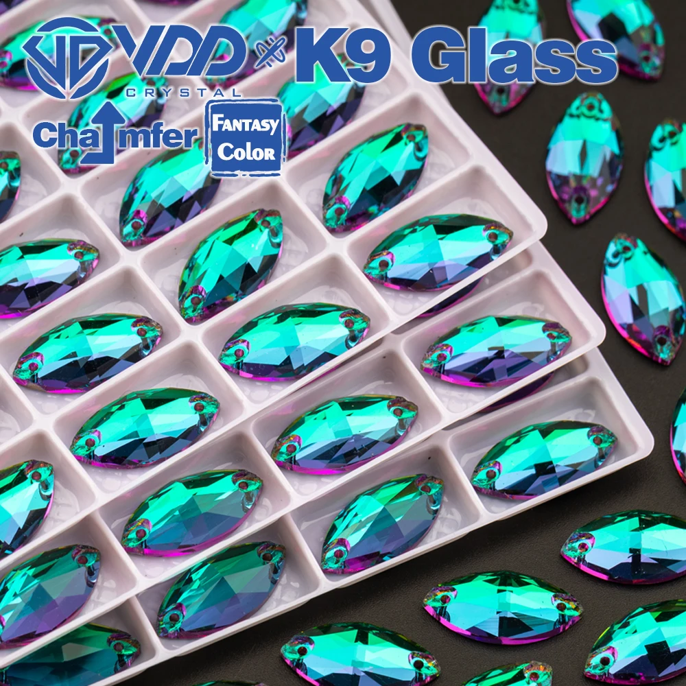 VDD Navette 9x18mm 36Pcs Heliotrope Color Top Quality K9 Glass Sew On strass Sewing Crystal Flatback per la decorazione dell\'indumento