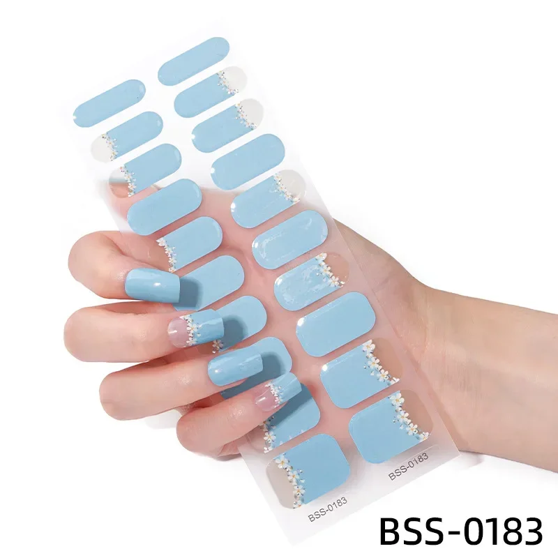 Autocollants pour ongles en gel semi-durci, nouveaux patchs semi-cuits, décalcomanies à couverture complète, décorations d'art d'ongle, besoin de lampe UV, 16 bandes, 20 bandes, 22/24 bandes