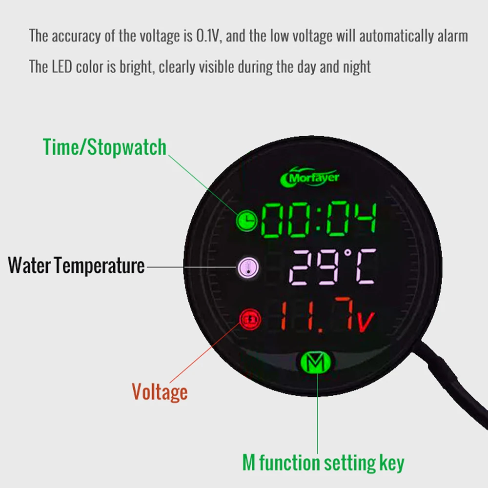 LED Digitale Motorfiets Voltmeter Thermometer Spanning Temperatuur Tijd Multifunctionele 4-in-1 Voertuig Visuele Code Meter DC 9-24V