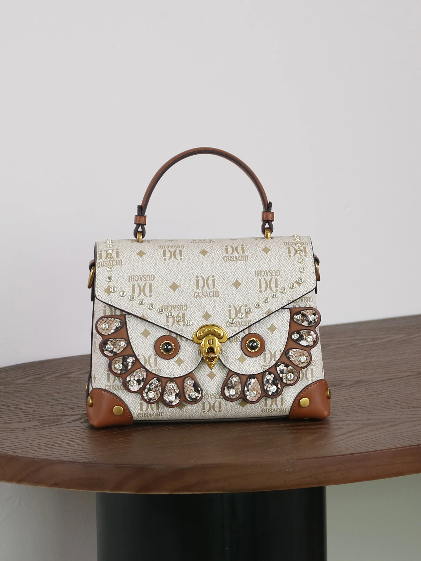 2026 niche design fashion new ladies finalize the design small square bag retro color matching printing heavy metal owl rivet ba view 5