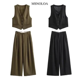 2024 Spring New Product Women's Fashion Casual Versatile Fashion Slim Fit Tank Top High Waist Straight Leg Trouser Set