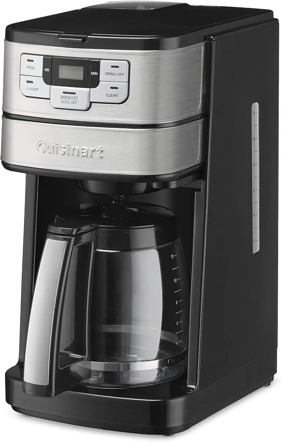 Moagem automática e Brew Cafeteira, Cafeteira, 1-4 Cup Setting, Auto-desligamento, Aço inoxidável preto, 12 Cup, Novo