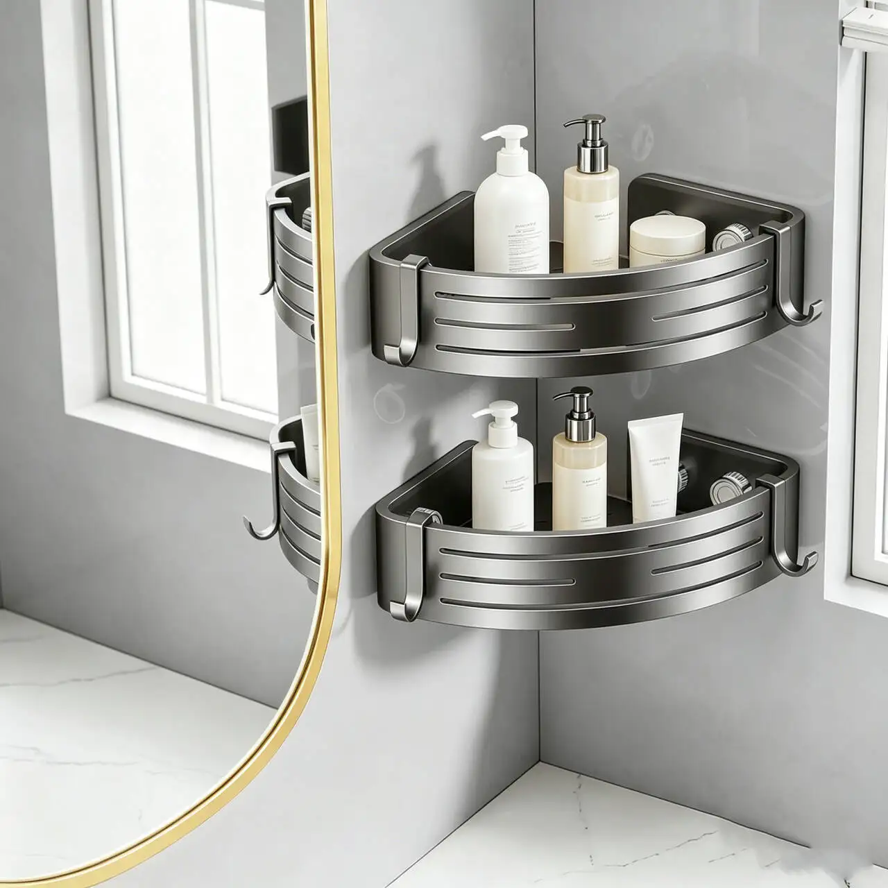 

Stick-on Suction Cup No-Drill Bathroom Corner Shelf