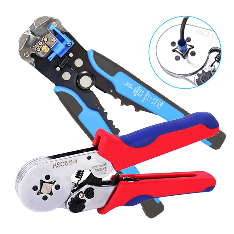 

HSC8 6-4 Crimping Pliers Kit Multifunctional Stripping Cutting Wire Plier 1200pcs/Set Tube Terminal Electrical Clamp Hand Tools