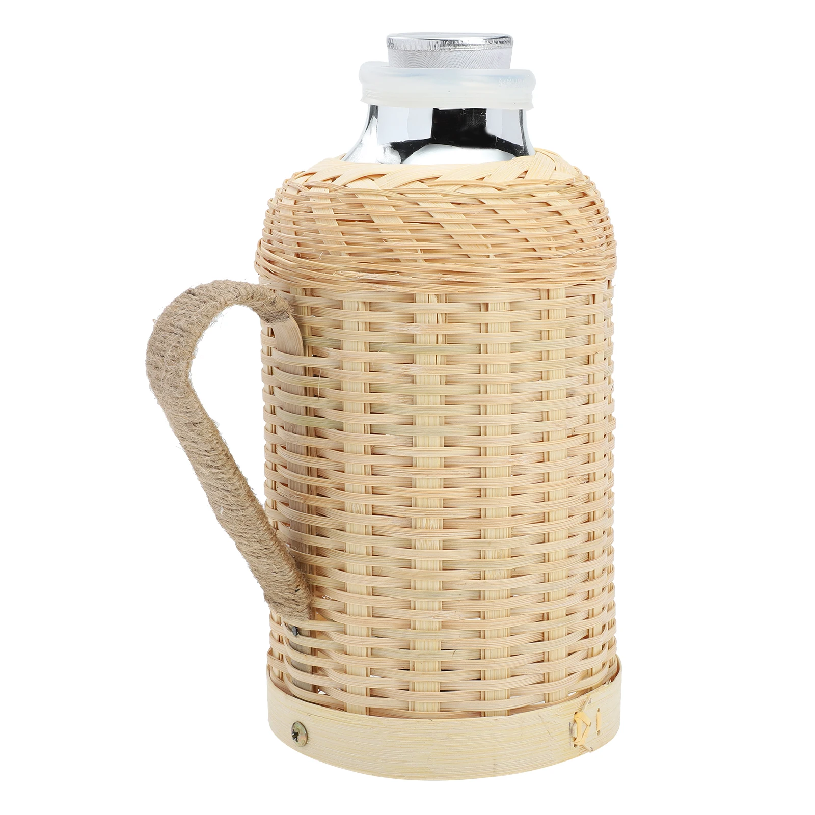 

Bamboo Woven Glass Hot Water Kettle Retro Thermal Bottle Reusable Insulated Pot Home Office Use Vintage Heat