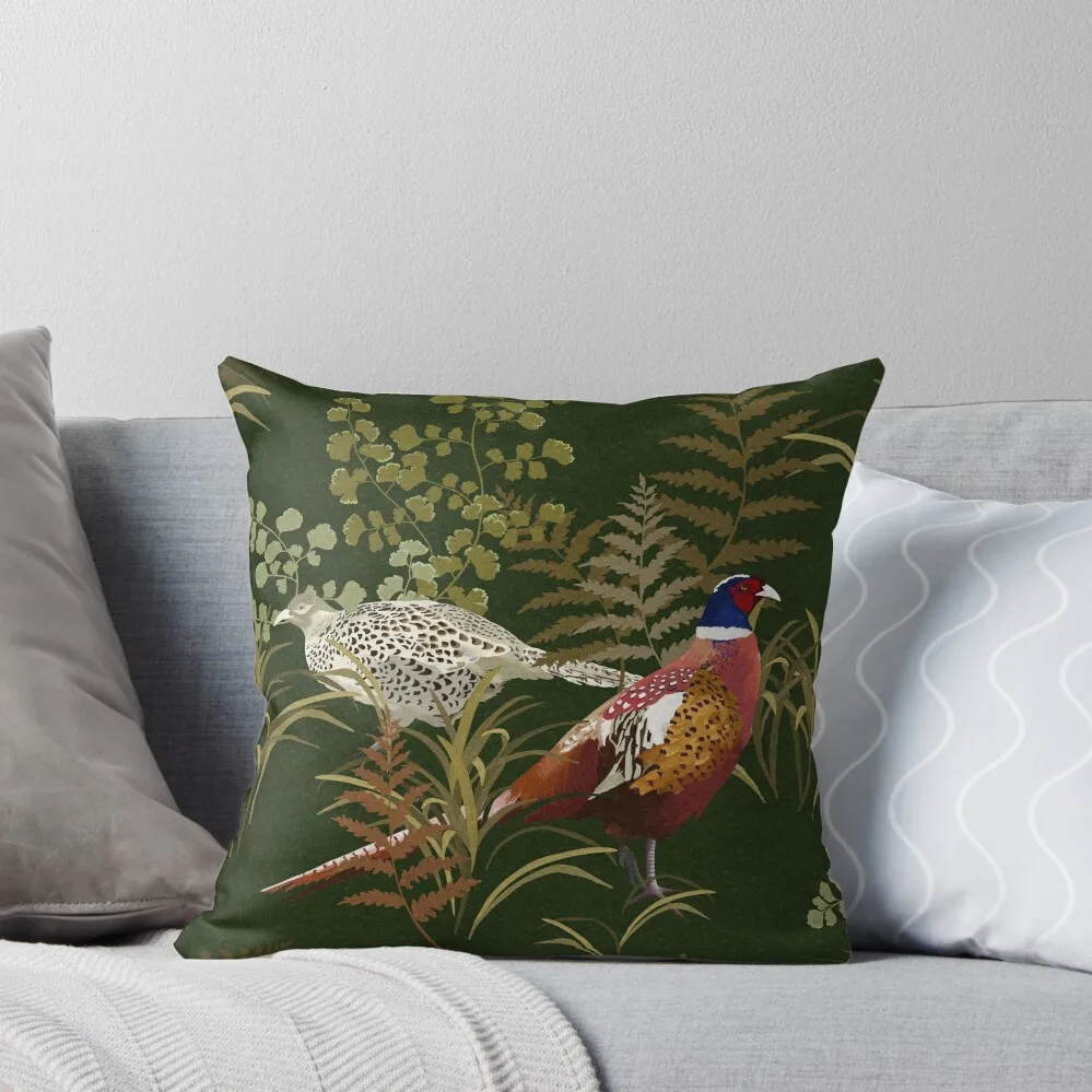 

Pheasant Meadow - Deep Green Throw Pillow Anime pillows decor home Luxury Sofa Cushions Decorative pillow case pillow