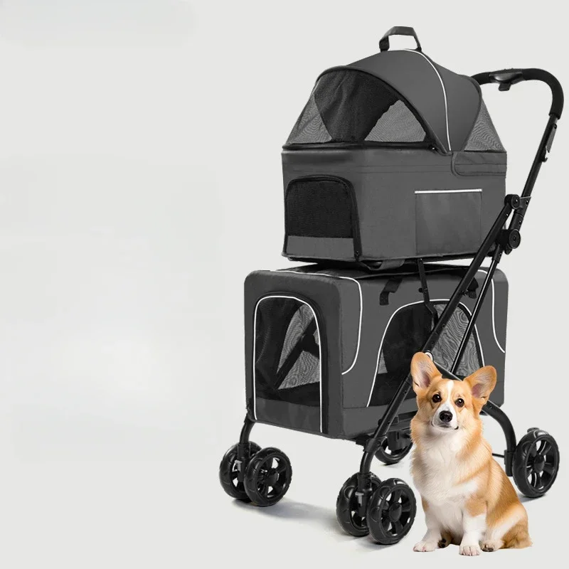 Carrier Double Pet Strollers twins Dog Cat Lightweight Foldable Portable Carrier Detachable Cat Dog Cage Pet Travel Trolley