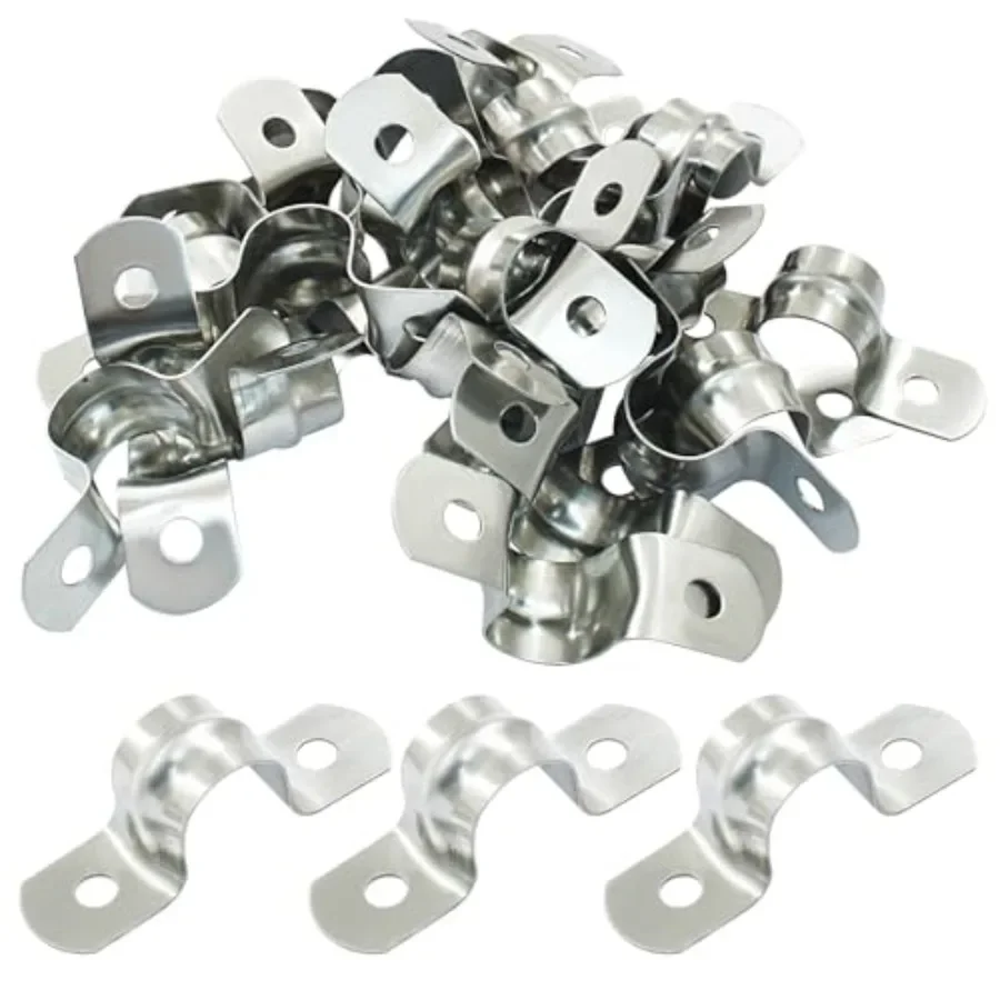 Pack Rigid Pipe Strap, 12mm, Silver Stainless Steel, Two Hole Cable Strap, U Bracket Conduit Clamp, Suitable for Less than 1/2