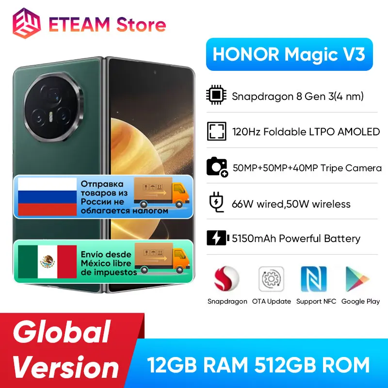 Global Version Honor Magic V3 5G Foldable phone Snapdragon 8 Gen 3 LTPO AMOLED 120Hz Display 7.92