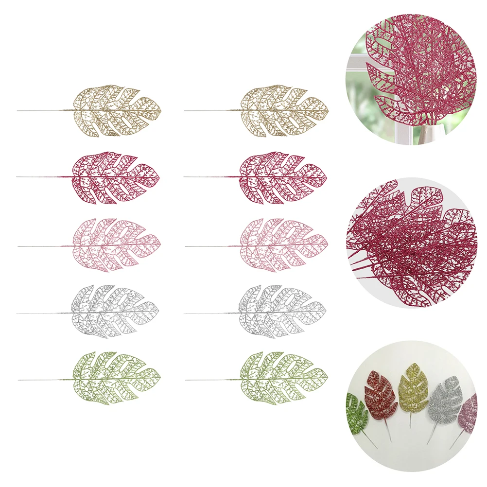 

10 Pcs Plant Monstera Decoration Christmas Tree Table Xmas Glitter Leaf Plastic Flower Outdoors