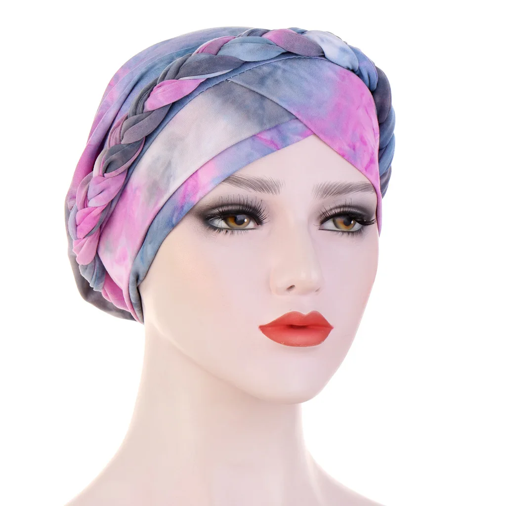 

Southeast Asia New Tie Dye Hair Milk Silk Braid Cap Muslim Short Braid Can Hide Hair Headscarf Hat