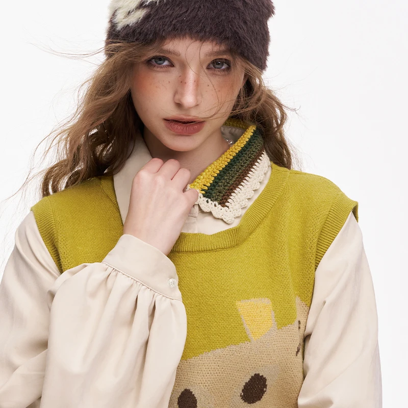 ELFSACK 2025 Zimowe Nowości Y2K Casualowa Sukienka z Kołnierzykiem i Grafiką Doodle, Imitacja Dwuczęściowej Koszuli dla Kobiet