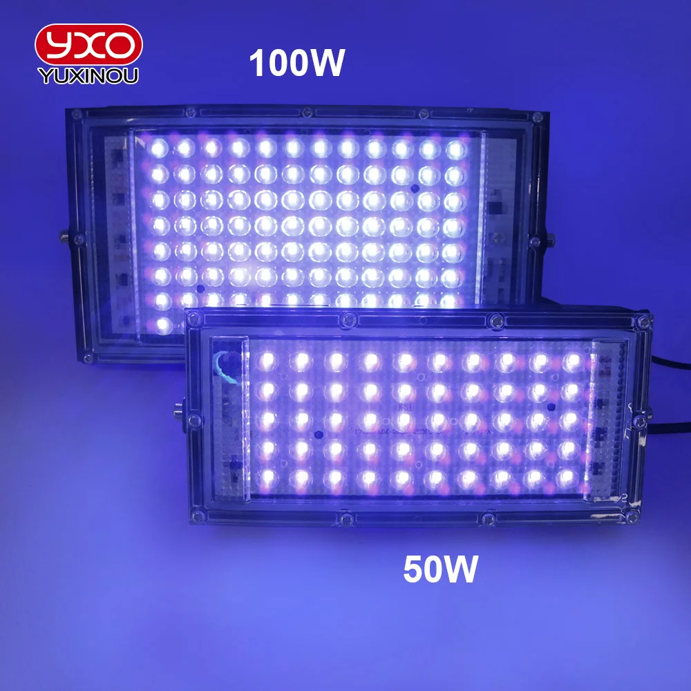 

395nm 400nm Led UV Floodlight 220V Waterproof Ultravilet Lamp UV LED Chip 50W 100W 200W Fluorescent Effect Party Stage Backlight