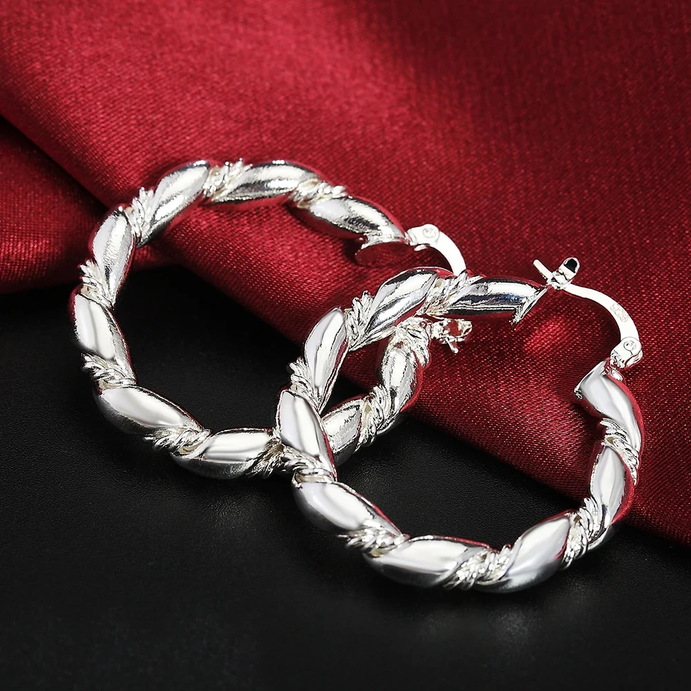 

925 Sterling Silver Retro weave circle earrings for women Luxury Fashion Party Wedding Accessories Jewelry Christmas Gifts