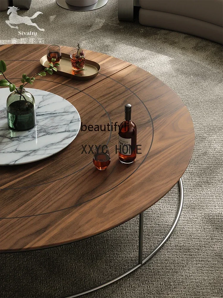 French Entry Lux Antique Style Solid Wood Tea Table Large Flat Living Room Black Walnut Retro Round Tea Table living room