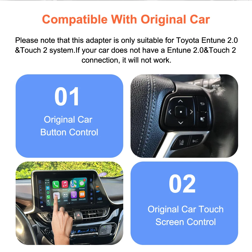 Bonroad Wireless Carplay Android Auto Decoder For TOYOTA Touch2 Entune2.0 Highlander Tundra Sienna Prius Yaris Camry CHR Module – Detail 8