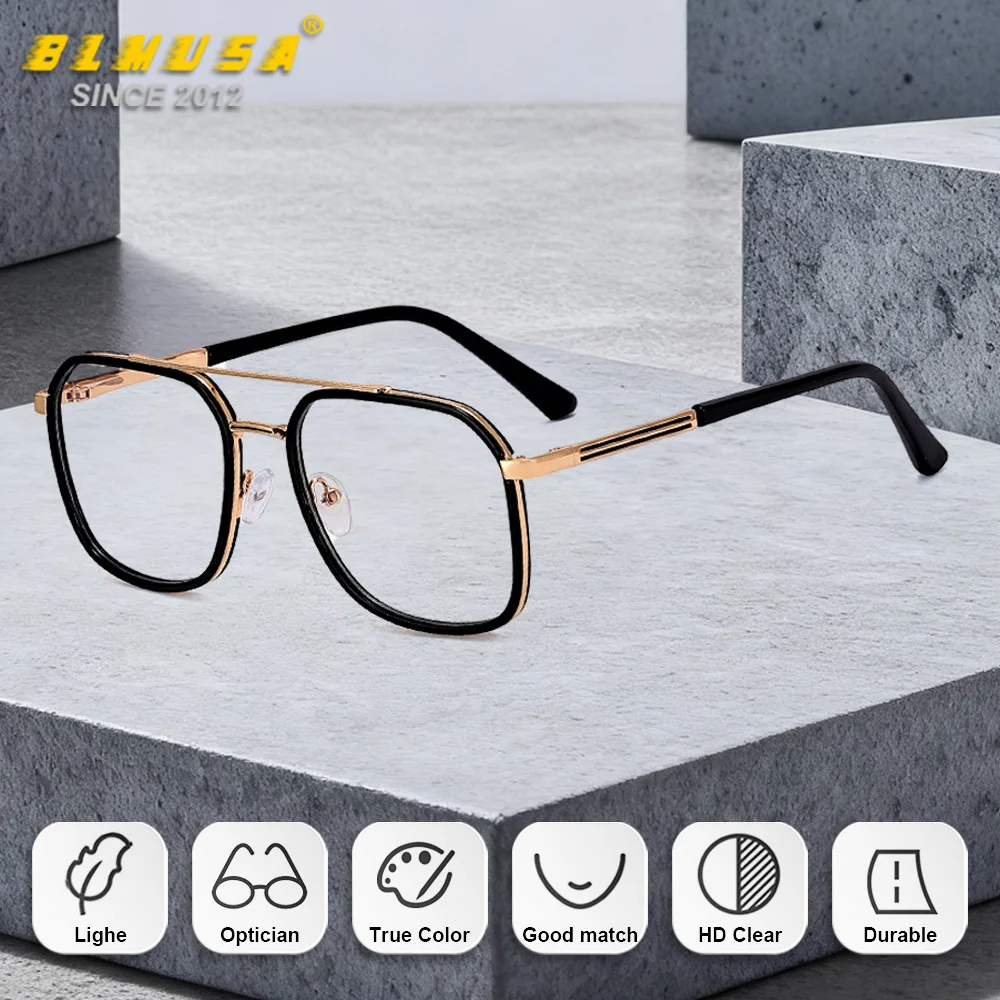 BLMUSA (XL) العصرية الرجال الطيار مربع قصر النظر النظارات الطبية الضوء الأزرق حجب الكمبيوتر متعدد البؤر النظارات المهنية
