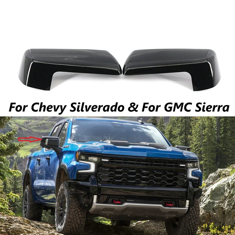 For 2019 2020 Chevy Chevrolet Silverado 1500 & GMC Sierra 1500 Car Rearview Side Mirrors Cover Sticker Trim Decor ABS Black