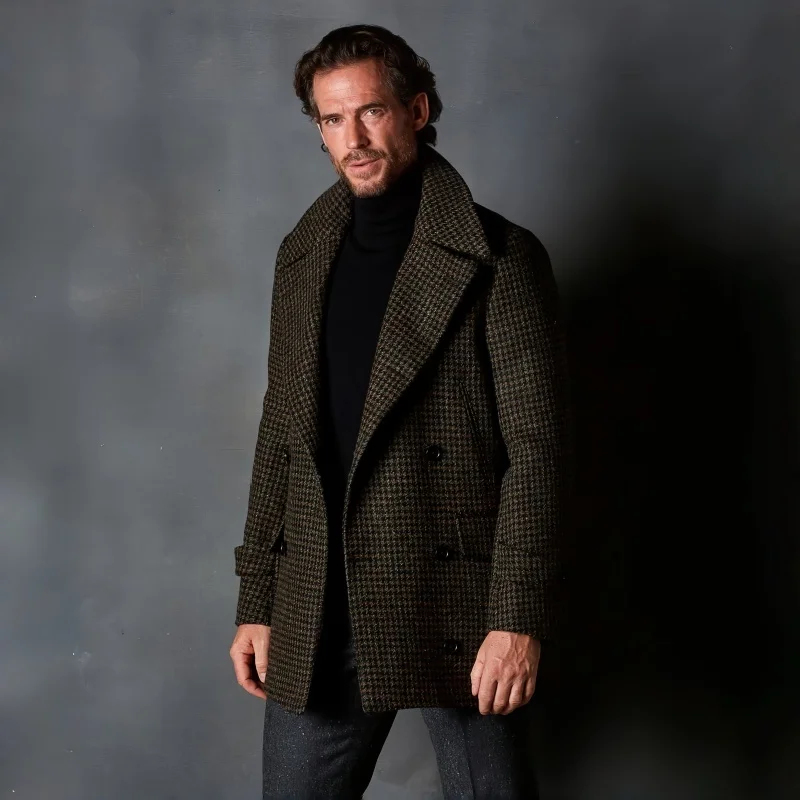 الشتاء الرجال دعوى الصوفية الكلاسيكية قطعة واحدة معطف Vintage شعرية صغيرة إغلاق طوق سترة الزفاف البدلات الرسمية رائجة البيع مخصصة #3