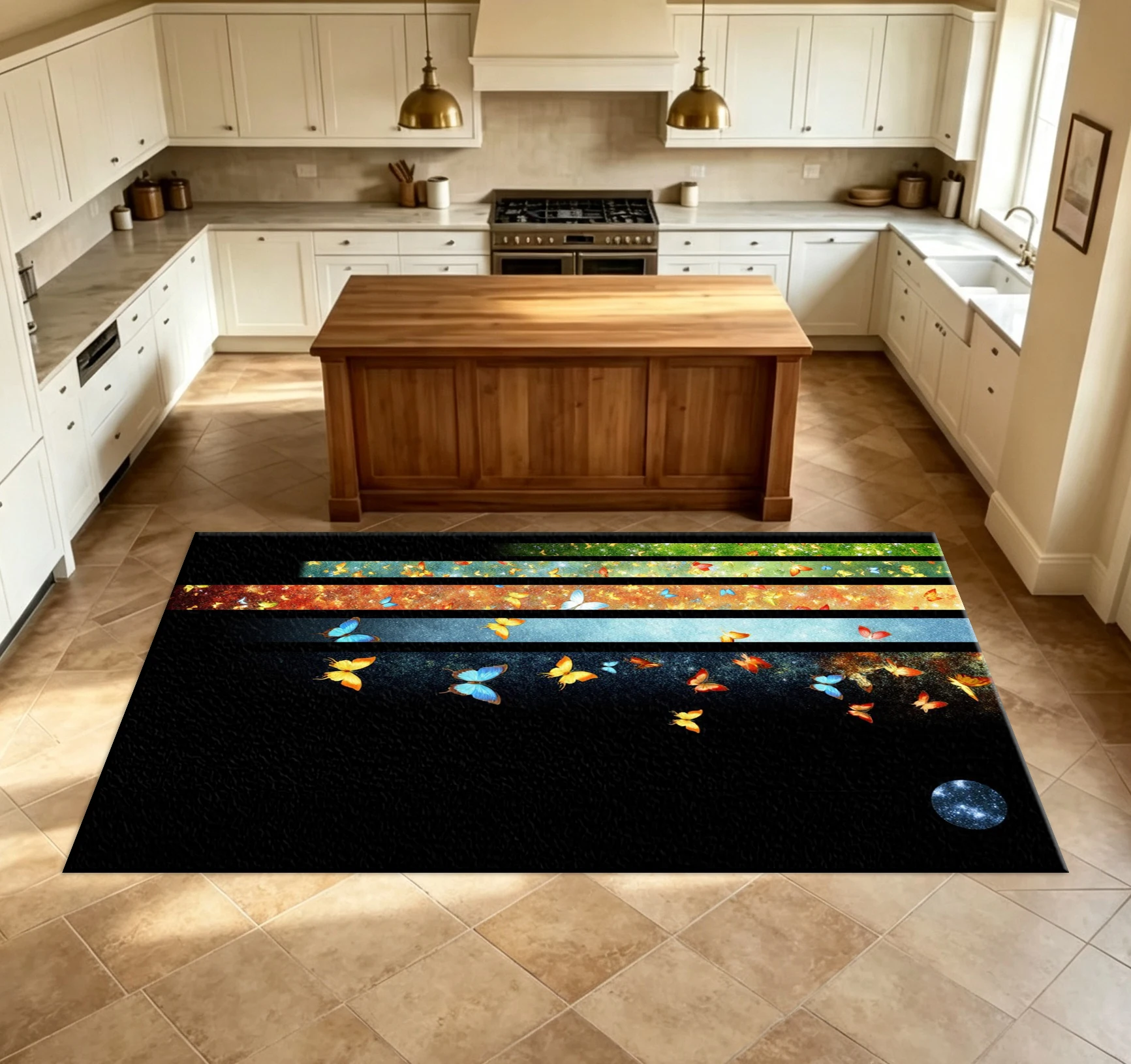 Colorful Butterfly Galaxy Night Sky Carpet Floor Decor Starry Sky Insect Art Pattern Floor Carpet Suitable for Home Room Decoration