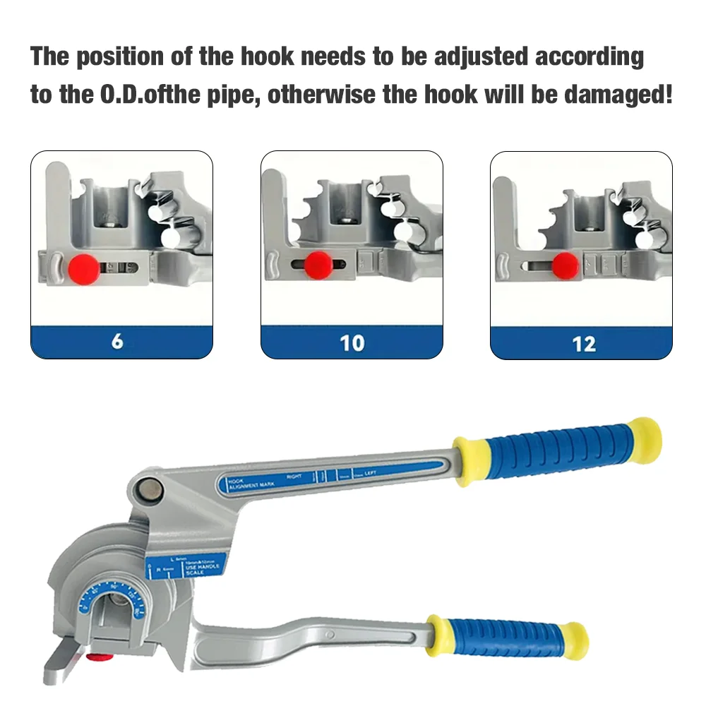 Diese manuelle 3-in-1-Rohrbiegemaschine eignet sich für Rohre mit 1/4 Zoll, 3/8 Zoll und 1/2 Zoll Durchmesser ermöglicht einen Biegewinkel von 180° und ist kompatibel mit Kupfer-, Aluminium-, Eisen- und Edelstahlrohren – Detail 6