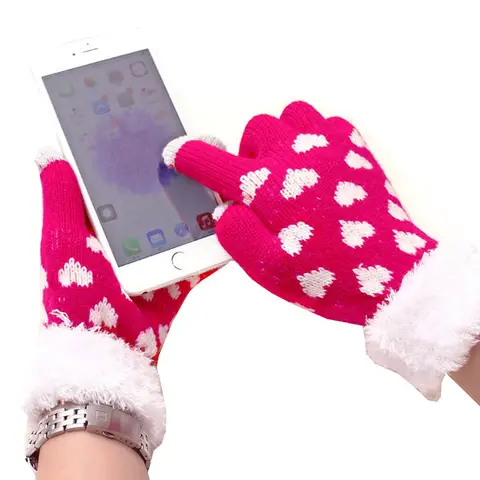 Guanti touch screen alla moda per donne Lady Girls Autunno Inverno Love Knit Guanti touch screen scaldini per tutti gli smartphone