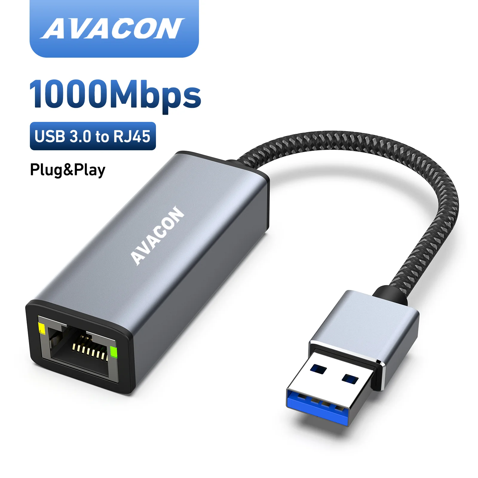 AVACON Ethernet Adapter, USB 3.0 to RJ45 1000Mbps Gigabit LAN Adapter Compatible for MacBook, Surface Pro, PC, Vista, Mac