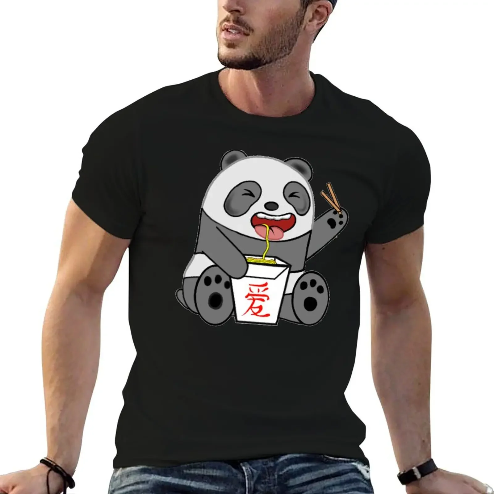 

Panda + Noodles T-Shirt anime stuff quick drying plus sizes shirts graphic tee men