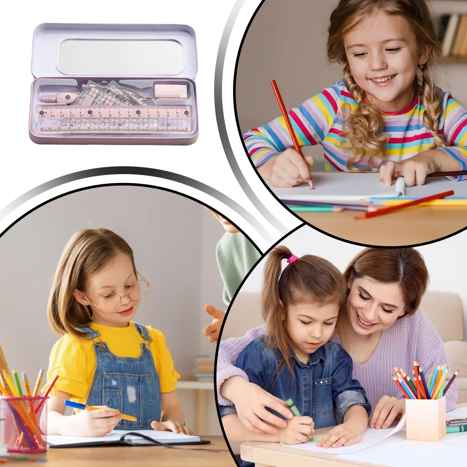 Geometry Set Protractor Ruler Kit Math Drafting Tools Drafting Tools Stationery With Storage Box For Kids Teens Girls Boys Study