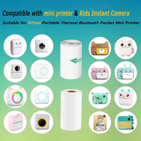 Rollos de papel para impresora térmica para Mini 10 rollos, impresora de bolsillo de 2,2 pulgadas x 19 pies, rollos de papel adhesivo para recibos de colores blancos, papeles POS