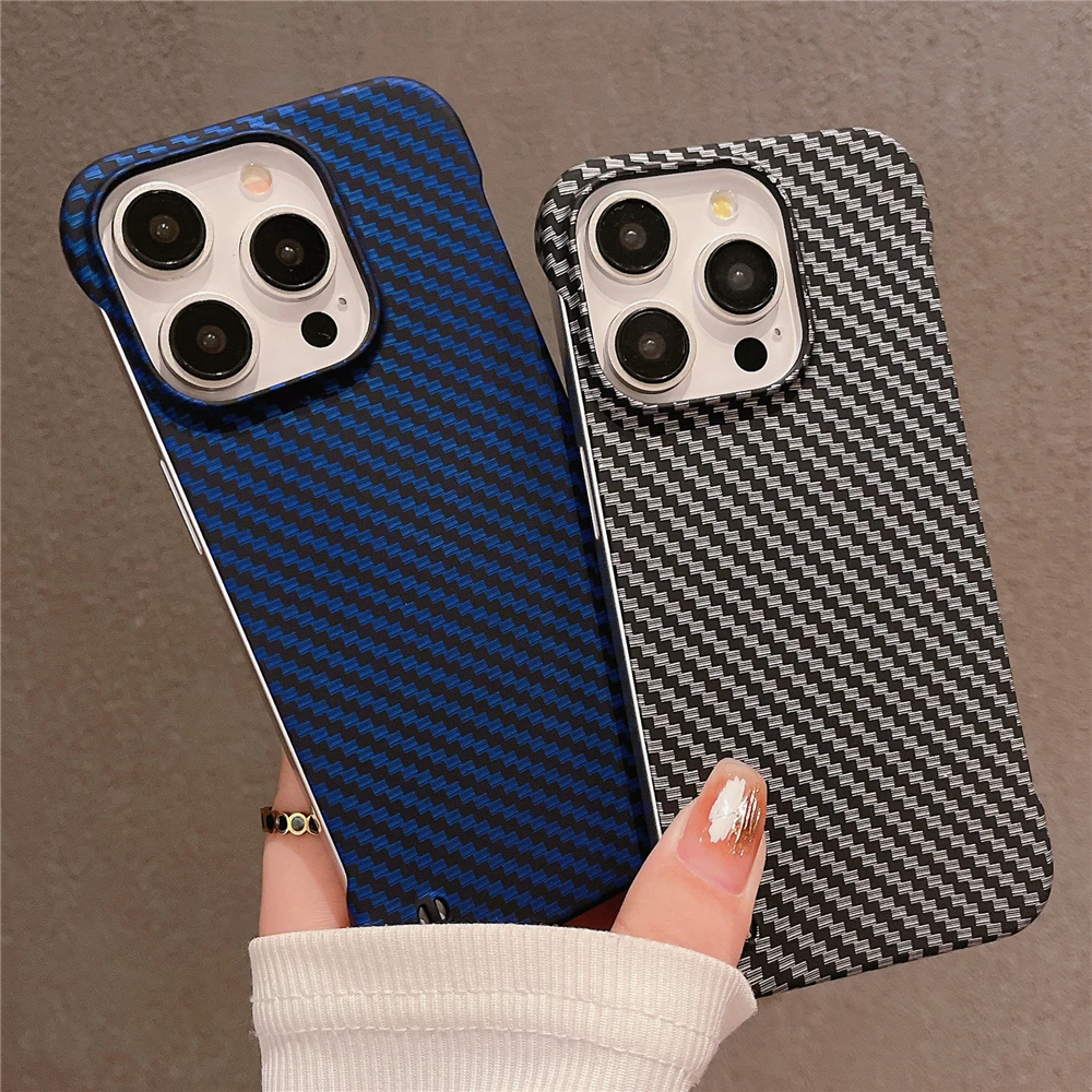 Ultra Thin Carbon Fibre Pattern Frameless Phone Case For iPhone 15 11 12 13 14 Pro Max Mini XR X XS 7 8 Plus SE Slim Hard Cover