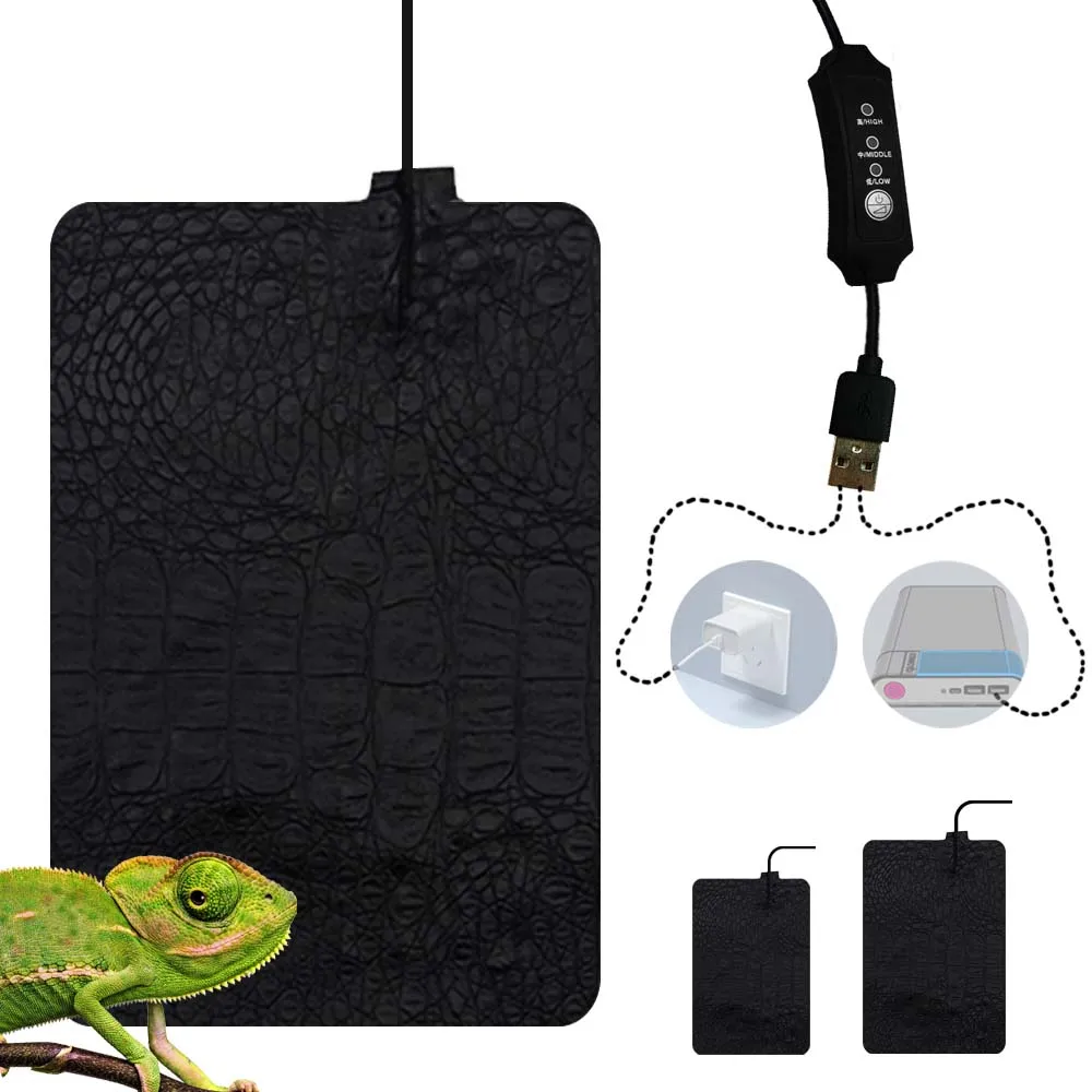 5V2A 8W 8.5W Reptile Heating Pad Tank Warmer USB Adjustable Controller Anti‑Scratch PU Leather Waterproof Heat Mat for Pets