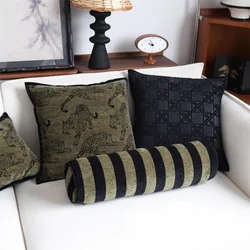 Retro Green Pillows Stripe Column Cushion Luxury Leopard Black Decorative Pillow Cover For Sofa Chair Home Decorations