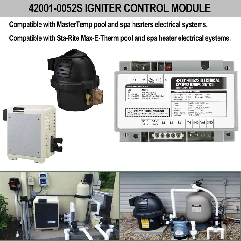 Zestaw modułu sterującego zapalnikiem#42001-0052S Pasuje do systemów elektrycznych MasterTemp & Sta-Rite Max-E-Therm basenów i grzejników spa