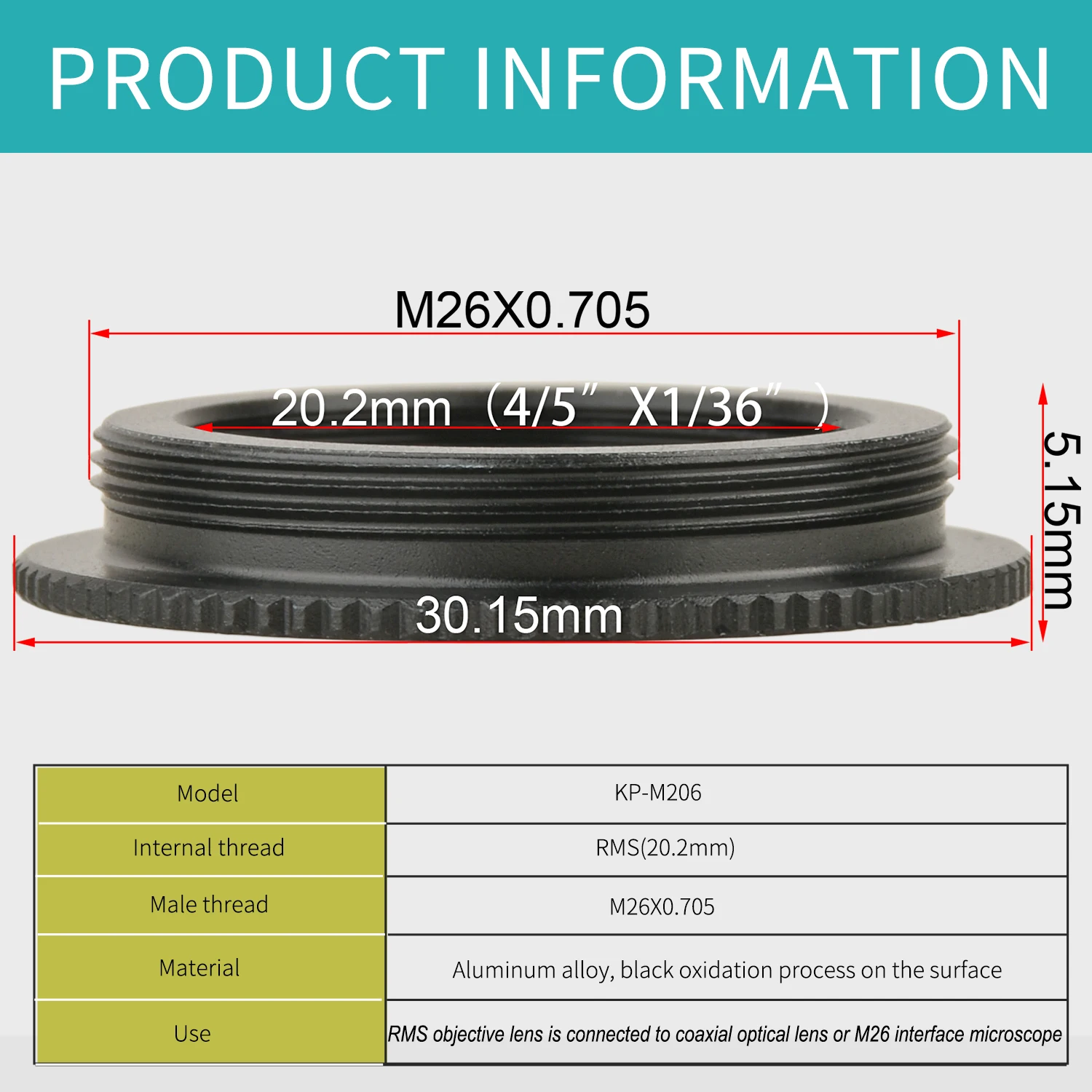 Koppace RMS เพื่อ M26กล้องจุลทรรศน์วงแหวนอะแดปเตอร์วัตถุประสงค์ M20กับอินเทอร์เฟซอะแดปเตอร์ M26