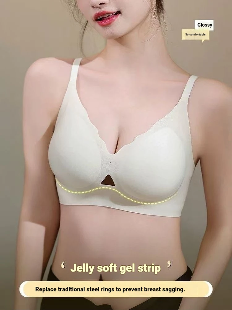 2Pcs Ice Silk Seamless Bra with Starry Perforated Cup Jelly Gel Strip Support Push Up Anti Droop Comfortable Wireless Lingerie