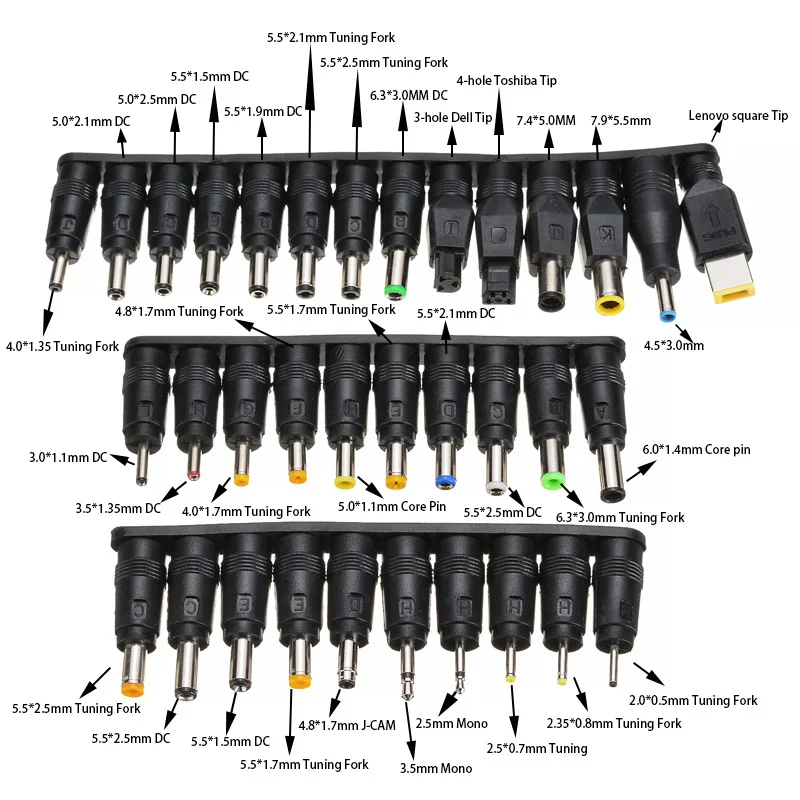 34PCS Universal 5.5MMx2.1MM DC AC Adapter Plug Adapter Multi-Functional Computer Power Plug Socket Kit Connector Kit ﻿