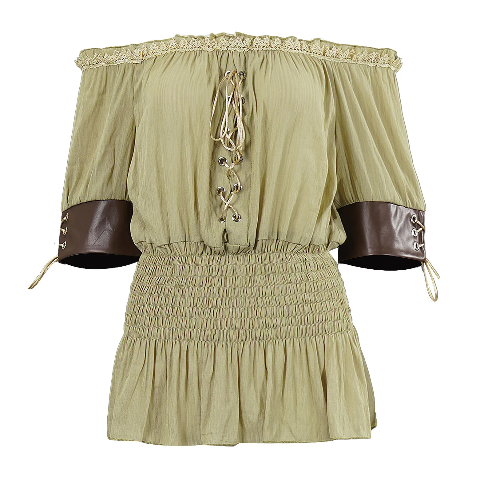 

Medieval Vintage Women's Tunic Short Sleeve Top Retro Steampunk Victorian Era Cosplay Costume Halloween Carnival Party Costume