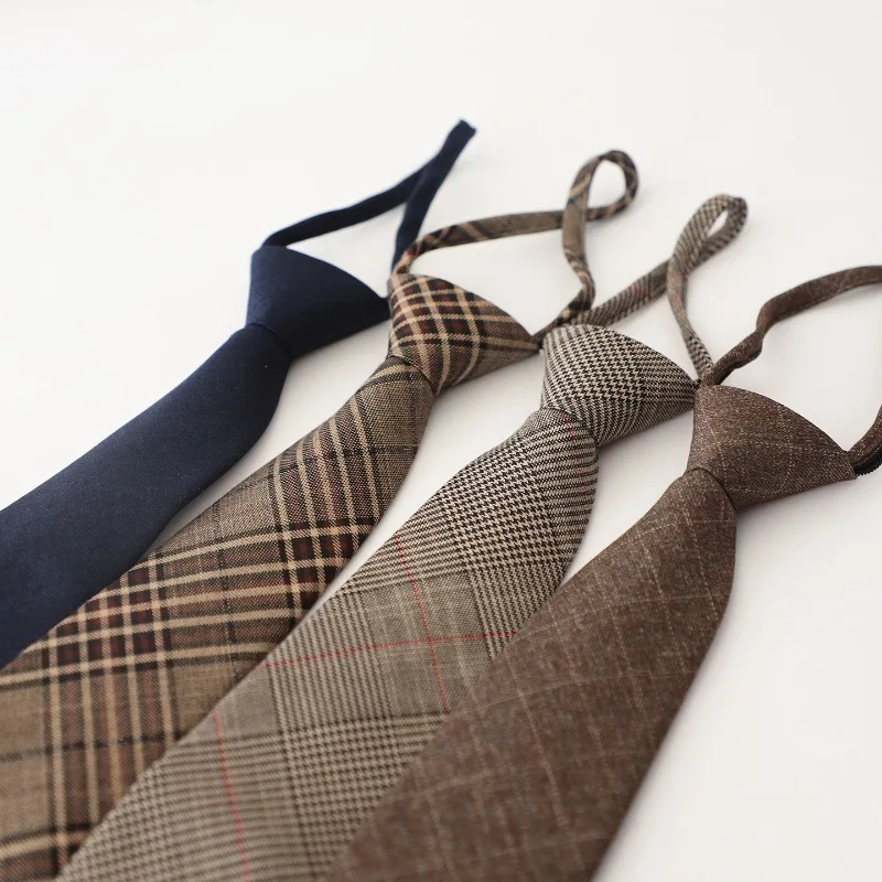 Vintage Zipper Tie For Men, Faux Wool Plaid Necktie, Easy Pull On Pre Tied Tie, Stylish Formal Business Office Fashion Accessory