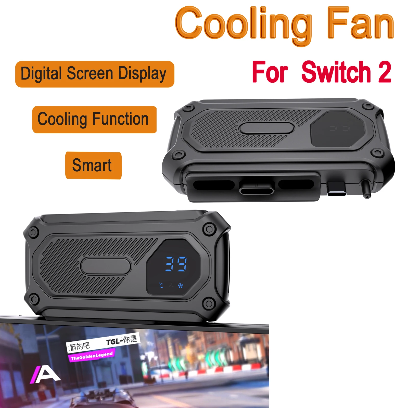 Ventilador Portátil Inteligente STK-F201 com Display Digital para Switch 2 – Cooler de Console Plug & Play