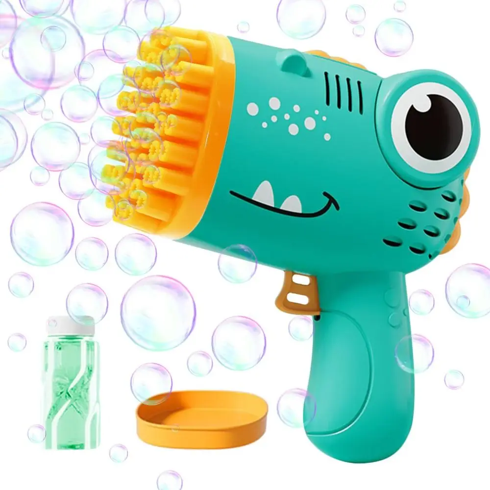 Macchina per bolle di dinosauro a 40 fori in plastica con 1 soffiatore per bolle di bolle liquide Maniglia antiscivolo a tenuta stagna