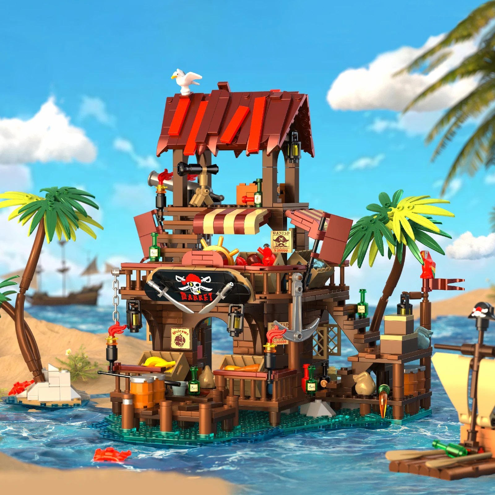 856 pezzi Mercato al mare Casa Building Blocks Modello Set Assemblaggio MOC Mattoni Ornamenti Kid Decorazione da tavolo fai da te Giocattoli