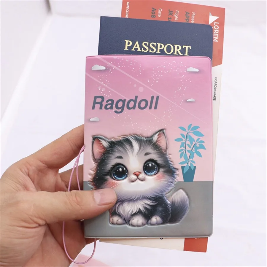 1PC  Cute Cat 3D Creative Passport Cover  Case Passport Wallet Card Holder Lightweight Fashion Travel Accessories