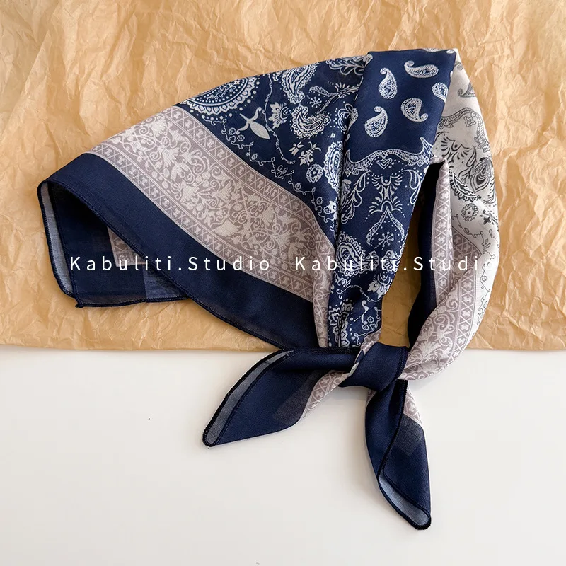 Head Wrap Cotton Linen Korean Chic Floral Design for Women Spring Autumn Neck Scarf Decorative Breathable Soft