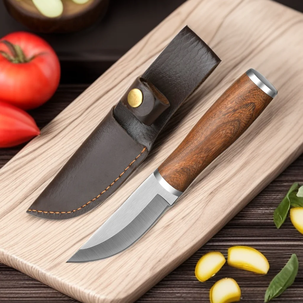 Rosewood Knife 5Cr15 Stainless Steel Drawing Process Kitchen Chopping  Knife With Cover Meat Knife Fruit Barbecue Tools