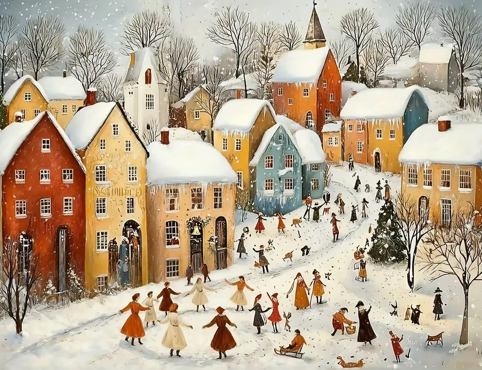 

Village Snow Ice Skating 500/1000/1200/2000 PCS Jigsaw Puzzles Family Activity Games for Gameroom Bedroom Gifts Home Decor