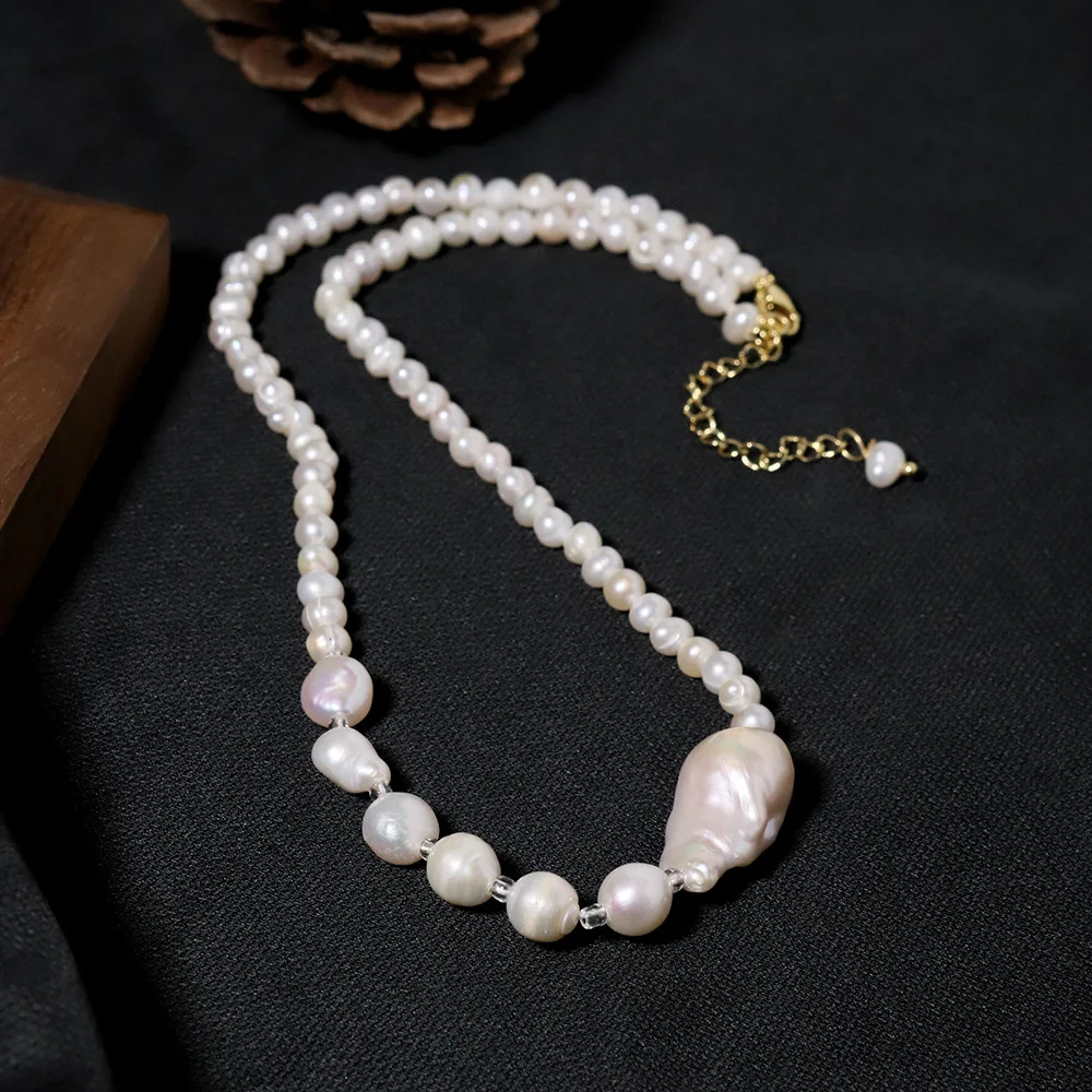 

2025 New Natural Freshwater Large Pearl Votive Stone Necklace Crystal Big Baroque Pearl Pendant for Women Jewelry Choker Collar