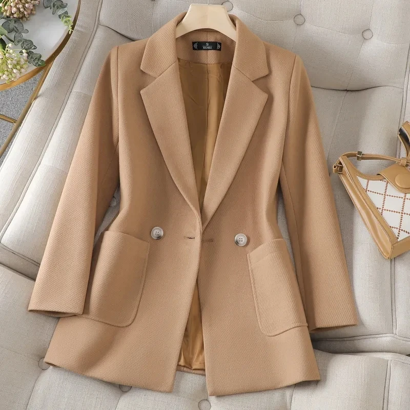 

2025 Autumn Winter Women Blazer Ladies Jacket Long Sleeve Double Breasted Blazers Coat Female Casual Tops With Pocket Outerwear