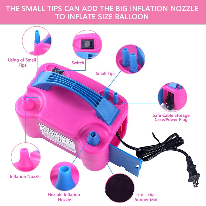 AC 220V 600W High Power Auto Electric Nozzle Air Blower Balloon Inflator Pump EU European Plug Fast Portable Inflatable Balloon