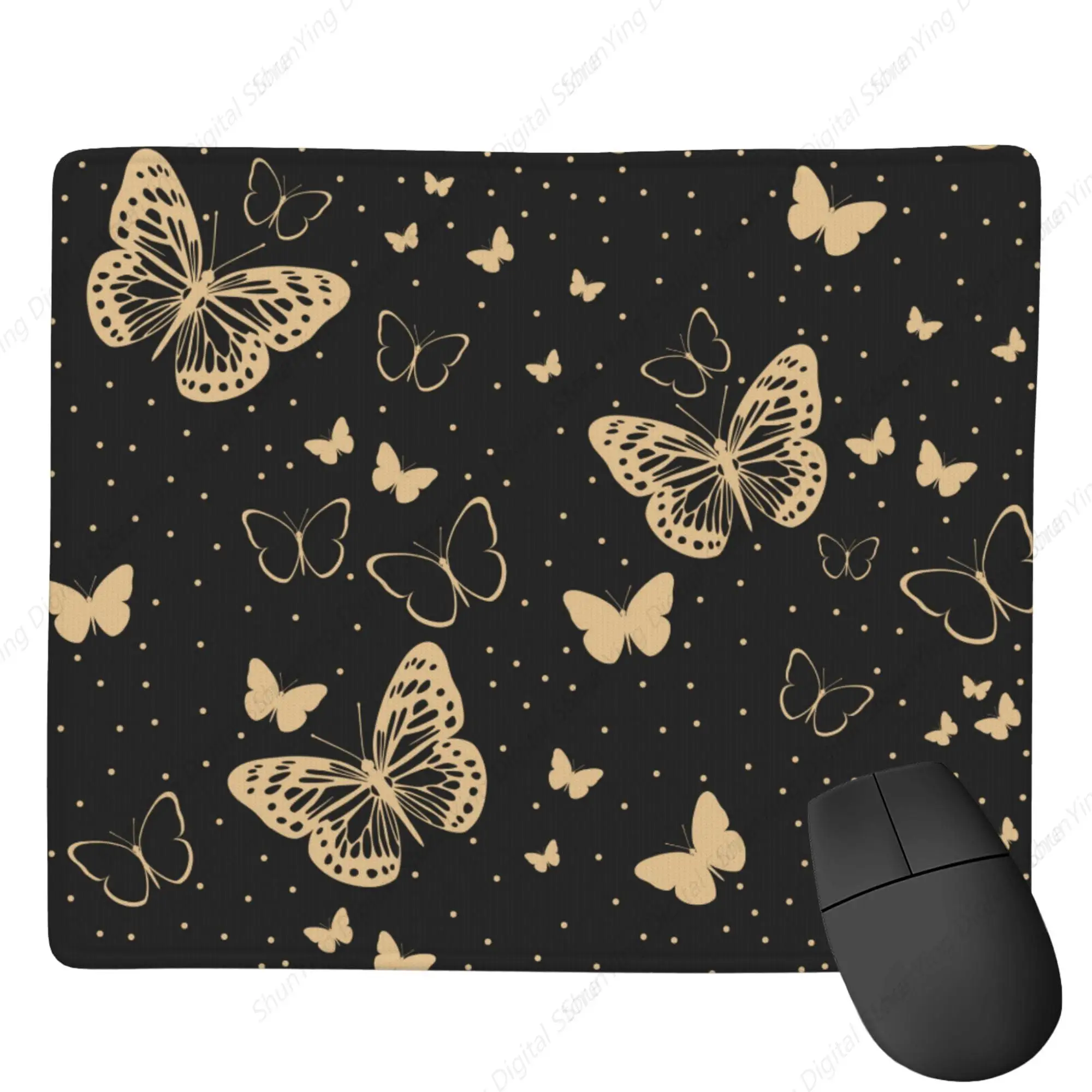 

Golden Butterfly Printed Square Waterproof Mouse Pad, Anti Slip Rubber Durable Gaming Computer Mouse Pad Home Office 25*30cm